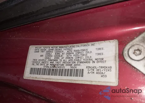 2004 Toyota Tacoma z USA, uszkodzony, nr VIN 5TENL42N64Z400101